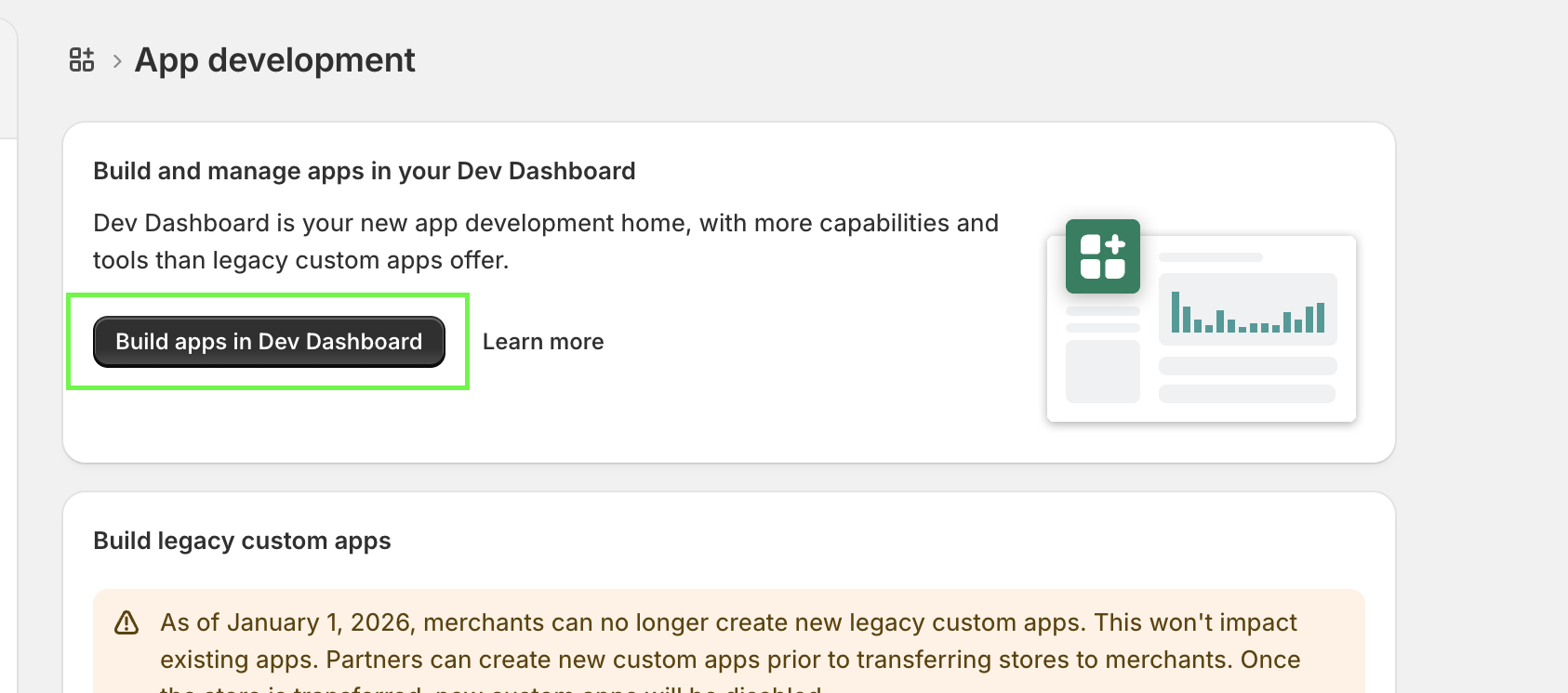 Build apps in Dev Dashboard button