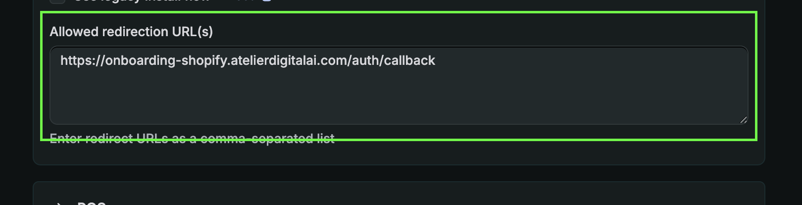Allowed redirection URL